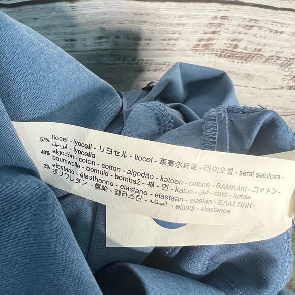 Zara Medium Blue Blazer Jumpsuit Puff Shoulder V Neck Tencel Lyocell - Picture 14 of 16